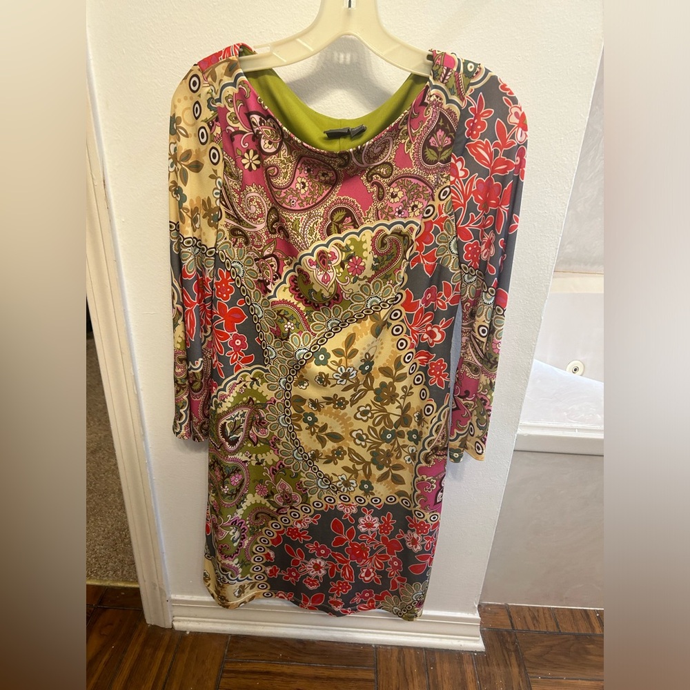 Muse Vibrant Paisley Long Sleeve Dress - Red, Pink, Green, Gold